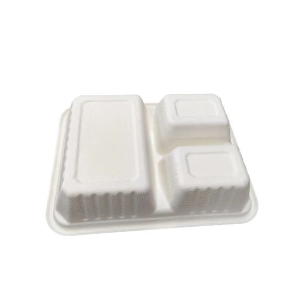 Three Compartment Bagasse Take Away Food Container