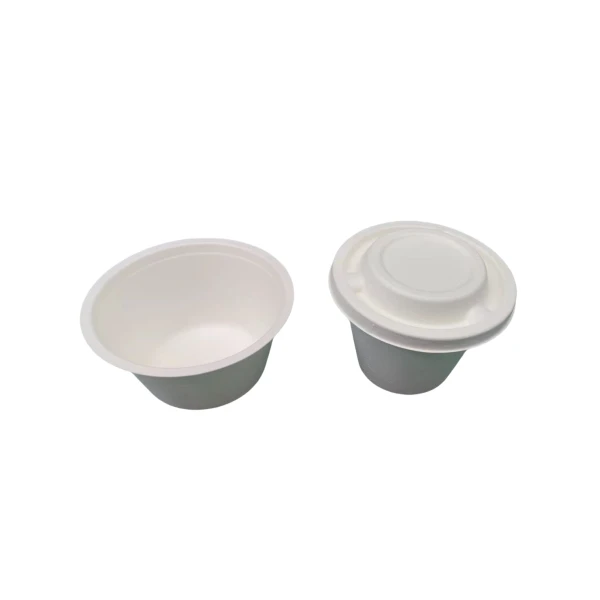 White Bagasse Round Compostable Bowl With Flat Edge 16oz 20oz 26oz