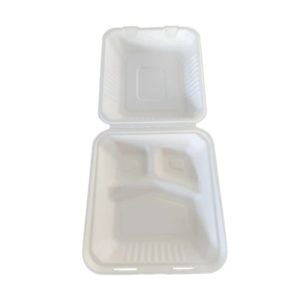 50 PCS PER Pack Clamshell Take Out Food Containers With Hinged Lid, 100% Compostable Disposable To Go Containers, 8X8 Inch 3-Compartment Heavy-Duty To Go Boxes