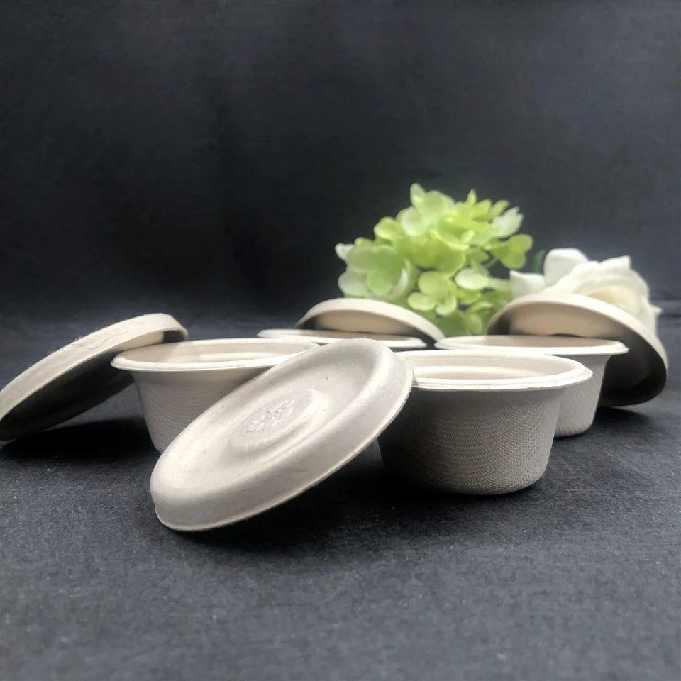 100% Biodegradable And Compostable Sugarcane Bagasse Paper 2 Oz Sauce Cup With Lid