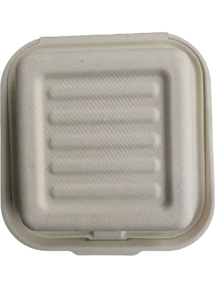 A 6-inch Biodegradable Sugarcane Bagasse Hamburger Box, Eco-friendly, Microwave-safe, Compostable, Lightweight, Durable, Food-grade, Customizable, Sustainable, And Ideal For Takeaway Packaging.