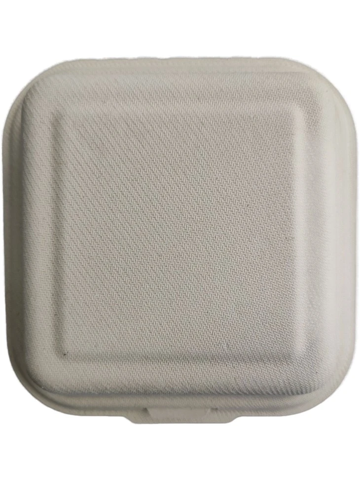A 6-inch Biodegradable Sugarcane Bagasse Hamburger Box, Eco-friendly, Microwave-safe, Compostable, Lightweight, Durable, Food-grade, Customizable, Sustainable, And Ideal For Takeaway Packaging.