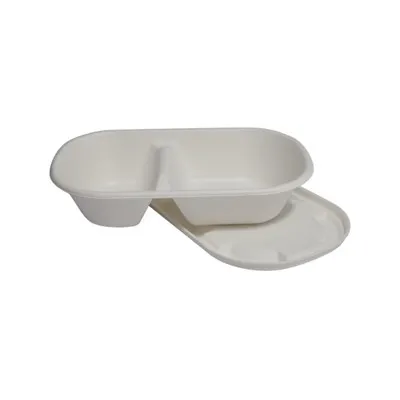 disposable 2 compartments Sugarcane Fibers bowls with lid take away Bagasse food containers Meal Prep Bowls